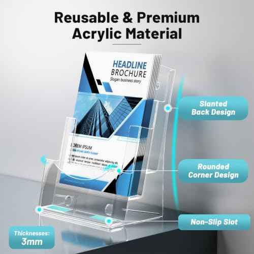 Acrylic Brochure Holder 8.5 x 11, 3-Tier Literature Display Stand, 1-Pack