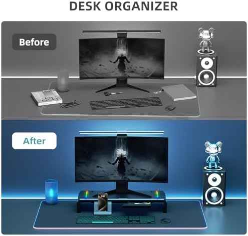 Heymaster Monitor Stand for Desk, Gaming Monitor Riser with RGB Light, Foldable Computer Monitor Stand Riser, Desk Organizers and Accessories for Desktop, Printer (Black)
