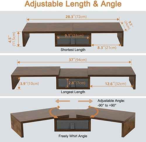 TEAMIX 3 Shelf Monitor Stand Riser With Drawer - Length and Angle