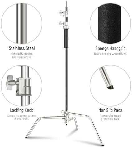 NEEWER C Stand with Boom Arm Pro 100% Stainless Steel, Max 10.8ft/330cm