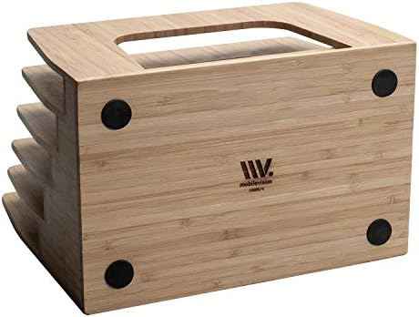MobileVision Bamboo Desktop Inclined File Folder Organizer and Paper Tray, Upright Sections, Step Sorter, 5 Slots