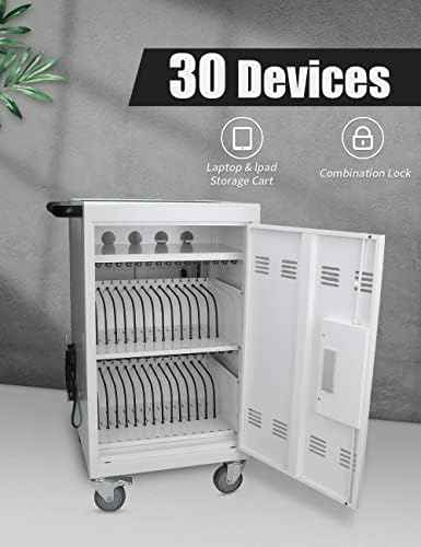 Leavader Upgrade 30 Device Charging Cart - Mobile Charging and Storage Cabinet with Combination Lock & Wheels for iPad, Chromebook and Laptop Computer for Classroom or Office | |Up to 17" Screen