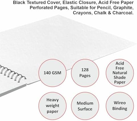 Creo Crafts 9" x 12" SketchO Sketchbook_Top Spiral Wire-O Bound_128 Pages (64 Sheets) 140gsm | Landscape Hardcover, Acid-Free Natural Shade Paper for Artists, Students & Travel Sketching