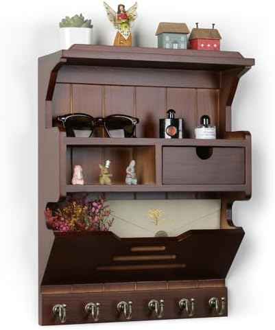 Key Holder for Wall, Elegant Wall-Mounted Mail Organizer with Storage Drawers, Walnut