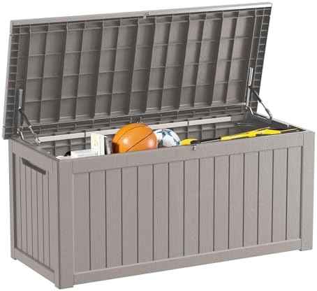 Outdoor Storage Box 271GAL Waterproof Resin Deck Box,Pool Accessories Supplies，UV-Resistant Lockable Package Delivery Bin for Garden Tools,Large Patio Outside Cushions,Chest,Furniture,Grey