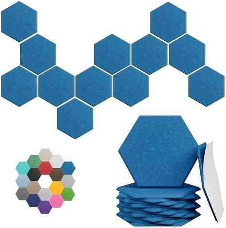 Hexagon Acoustic Panels, 12 Pack Self-Adhesive Sound Panels(Yale Blue)