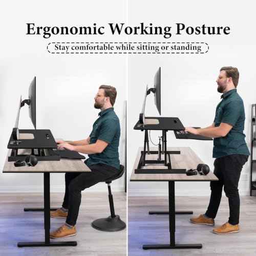 37" Desk Converter, Height Adjustable Stand Up Desk Converter, 2 Monitor Standing, Sit to Stand, Quick Sit to Tabletop, Riser Workstation with Wide Keyboard Tray