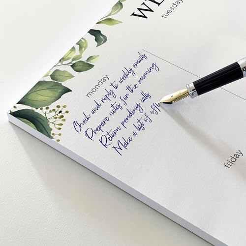 Weekly Planner Notepad, Undated Tear Off Weekly To Do List Notepad, 11.5" x 8", Eucalyptus Design on Cream Base, Premium Thick Paper and Cardboard Back Support, Desk Planner for Work, Office and Home.