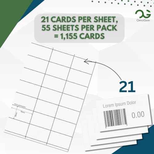 OfficeGear Shelf Edge Barcode Price Ticket Labels 21-up [55 Sheets - 1155 Pack] 38x70mm Custom Printable A4 120gsm Card Micro-Perforated Non-Adhesive Merchandise Tag Includes Design Template