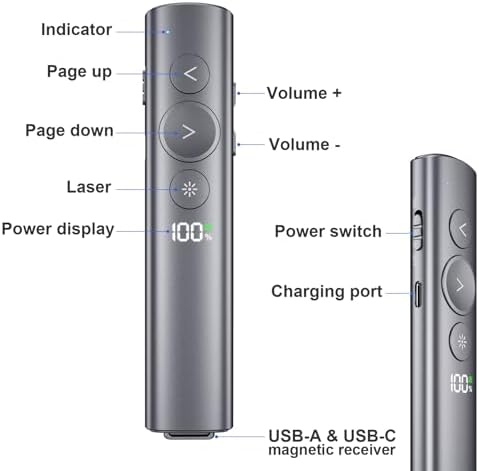 Presentation Clicker with Red Laser, Power Digital Display Presenter