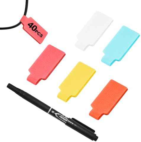 40 Pack Cable Labels Tags, Multi-Color Write On Wire Cord Tags and Charger Labels Waterproof for Cable Management and Identification Electronics (Rectangular)
