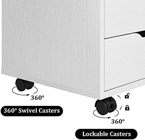 Panana 7 Drawer Mobile File Cabinet, Wooden Under Desk Storage with Wheels Office Organization Vertical Filing Chest of Drawers for Home Office (White)
