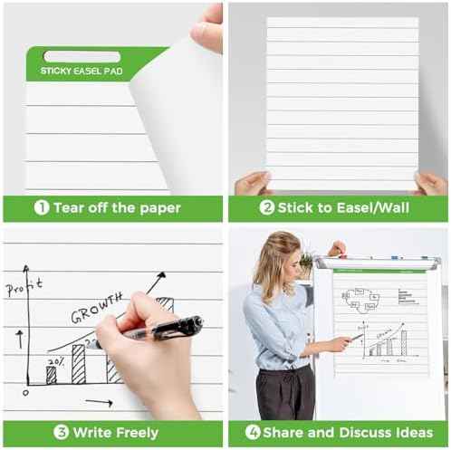Sticky Mini Easel Pads 13 x 17 Inches, 3 Pack Anchor Chart Paper for Teachers, Self Stick Flip Chart Paper with Sticky Back for Classroom, Office, 30 Sheets/Pad (Lined)