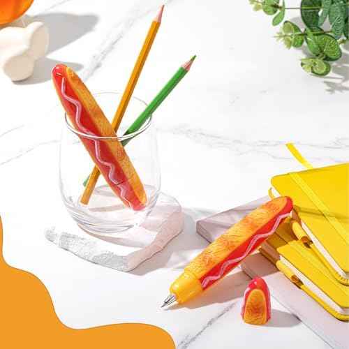 Sayglossy 4 Pcs Hot Dog Writing Pens 0.5 mm Cool Fast Food Fun Decorative Gifts for Back to School Classroom Birthday Party Office Desk Accessories