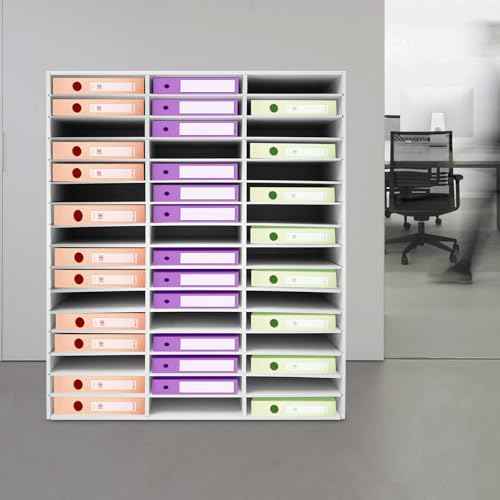 48 Slots Literature Organizer, Compartments Desktop File Sorter Mail Center Paper Storage Cabinet Home & Office Mailbox School Classroom Keepers (White, 31.5 x 12 x 37.8 inch)