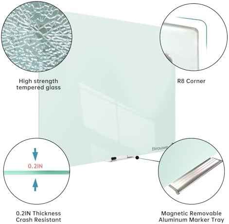 Magnetic Glass Whiteboard - Glass Dry Erase Board 48"x36" Large Frameless Board for Walls Office School and Home