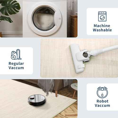 9x12 Area Rugs for Living Room Washable Solid Large Bedroom Rugs Non Slip Soft Modern Abstract Dining Room Throw Carpet Minimalist Classic Plain Area Rug for Nursery Kitchen Home Office, Ivory 9x12
