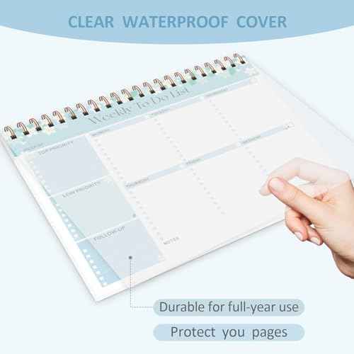 Weekly To Do List Notepad, 52 Sheets Undated Weekly Planner, 8.5"x11" Letter Size Horizontal Desk Pad with 100GSM Thick Paper, Twin-Wire Spiral Bound Tear Off Lined Organizer for Office Work, School & Home