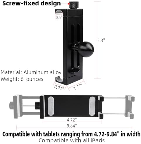 Aluminum Alloy Tablet Holder with 1" Ball Head-360 Rotatable Tablet