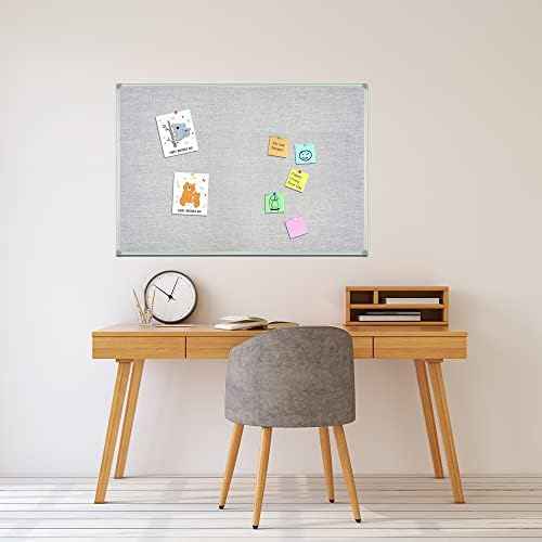 Lockways 36" x 24" Cork Bulletin Board, Grey Frame Linen Fabric Pinboard