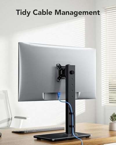 HUANUO Monitor Stand, Freestanding VESA Mount for 13 to 34 Inch Screens, Holds up to 44lbs, 5 Height Options, Swivel Desk Stand Riser With 360 Rotation, VESA 75x75mm/100x100mm
