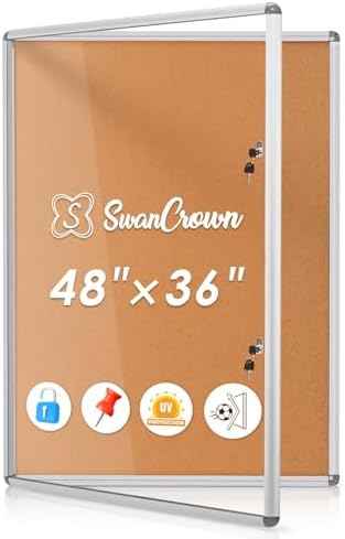 SWANCROWN 48x36 in Enclosed Bulletin Board, Locking Display Case 16xA4