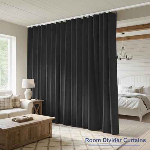 Room Divider Blackout Curtain Track Curtains Wall Dividers Panels Screen for Living Rooms Bedroom Office Privacy Partition Separation, W100 × L96 Inch,1 Panel, Black