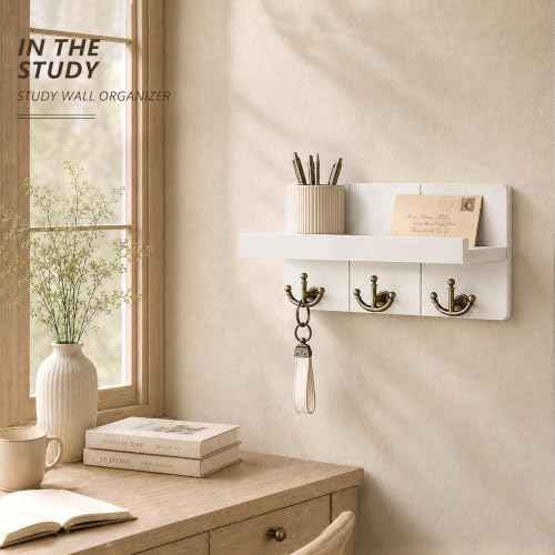 Rebee Vision Key Holder Wall Mount with 3 Anchor Hooks for Entryway, White