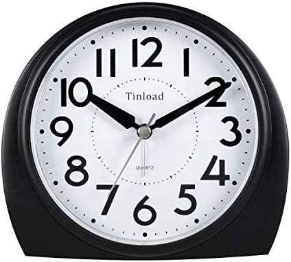 Tinload 5.5" Large Analog Alarm Clock Silent Non Ticking, Gentle Wake, Beep Sounds, Increasing Volume, Battery Operated Snooze and Manual Light, Easy Set, Black (Best for Elder)
