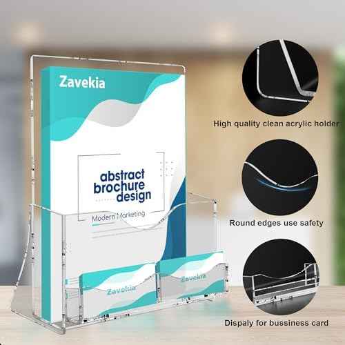 zavekia 2 Pack Acrylic Brochure Holder With business card holder, 8.5 x 11 inches Clear Acrylic Literature Holder Plastic Flyer Display Stand