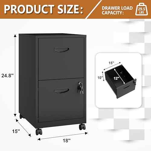 Polup 2 Drawer Rolling File Cabinet with Lock for Home Office