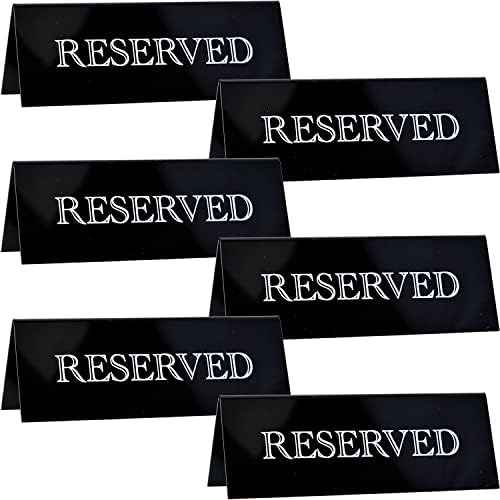 6 Pieces Black Acrylic Reserved Table Signs Large 7.9 x 2.7 Inch
