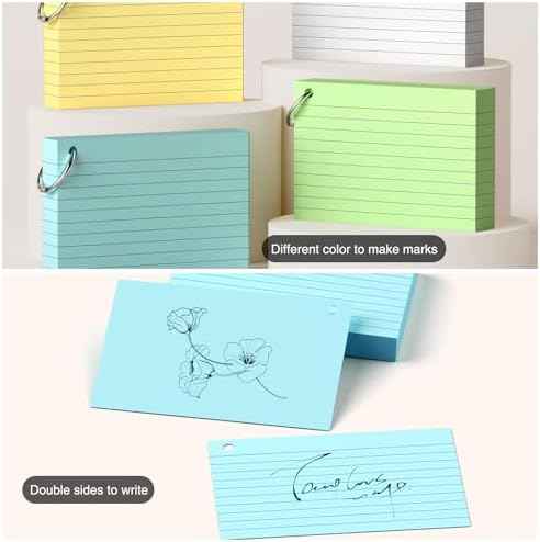 Colored Index Cards 4 x 6 Inch, 160 Count Lined Flash Cards with Ring