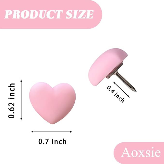 Aoxsie 28pcs Decorative Cute Push Pins Heart Pink Thumbtacks Thumb Tacks - Image 2