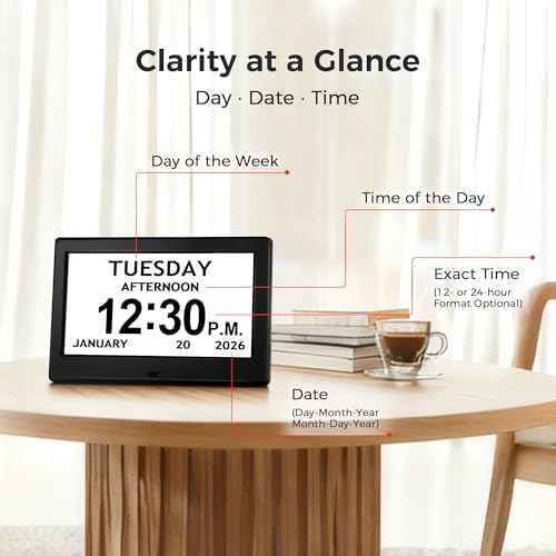 7'' Digital Clock, Dementia Clock for Seniors with Date Time, Large Display