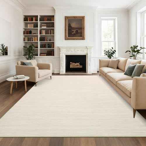 9x12 Area Rugs for Living Room Washable Solid Large Bedroom Rugs Non Slip Soft Modern Abstract Dining Room Throw Carpet Minimalist Classic Plain Area Rug for Nursery Kitchen Home Office, Ivory 9x12