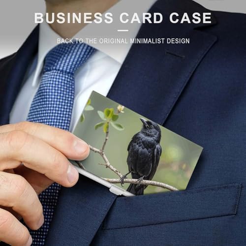 Business Card Holder Black Crow Birds on A Branch Slim Business Card Case Pocket Name Cards Holder Professional Cards Organizer Purse Credit Wallet ID Case for Men Women