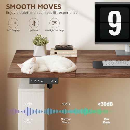 75.5 Inches Electric Standing Desk with Drawers Farmhouse Sit Stand Desk with Storage Adjustable Height Computer Desk with Power Outlets Printer Space for Home Office White and Walnut