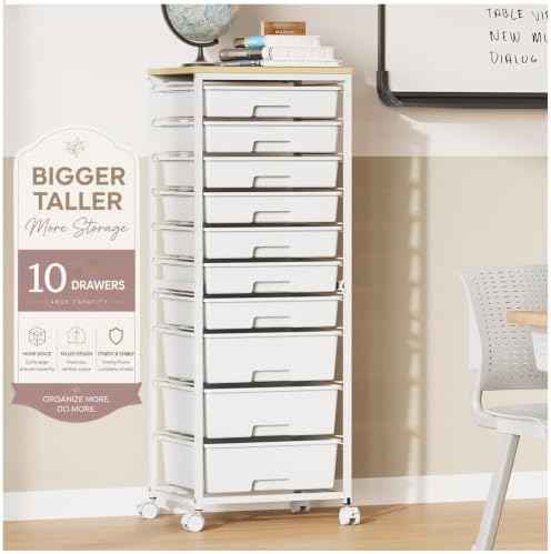SYKIARIOL Rolling Storage Cart with 10 Drawers,White