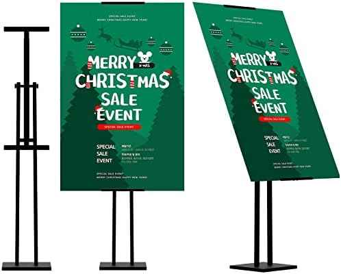ONCEMORE Heavy Duty Sign Stand, Floor Poster Board Stand, Adjustable Metal Sign Holder Height Up to 60 Inches and 180° Rotation Display Standing Pedestal for Board & Foam, Black