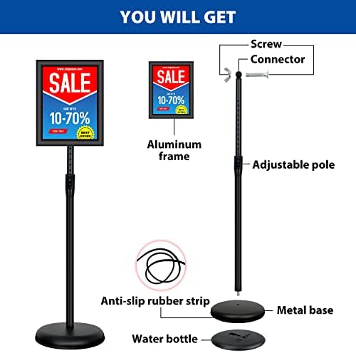 2Pack 8.5x11 Inch Adjustable Pedestal Poster Sign Stand, Heavy Duty Floor Standing Sign Holder Stand Aluminum Snap Open Frame for Vertical and Horizontal View Sign Displayed(Black)