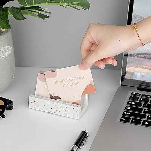 Hipiwe Business Card Holder for Desk Terrazzo Business Card Display Stand