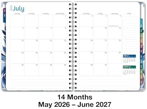 HARDCOVER Academic Year 2026-2027 Planner: 14 Months (May 2026 Through June 2027) 8.5"x 11" Daily Weekly Monthly Planner Yearly Agenda. Bookmark, Pocket Folder and Sticky Note Set (Blue Bloom)