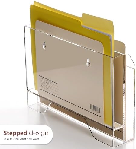 Acrylic Hanging Wall File Organizer, 2-Tier Mail Organizer Wall Mounted Magazine Wall File Holder, Paper Folder Organizer for Office, Desk, School