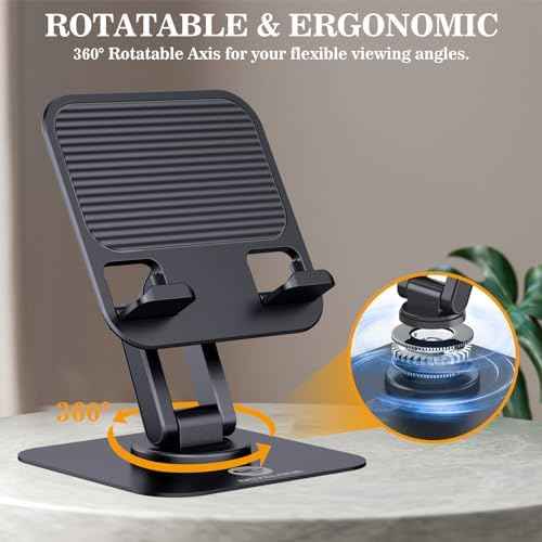 OCYCLONE iPad Stand, 360° Rotating Adjustable Foldable iPad Tablet Stand Holder for Desk Compatible with Kindle Tablet iPad 4" - 15.6" Portable Monitor Stand, Black