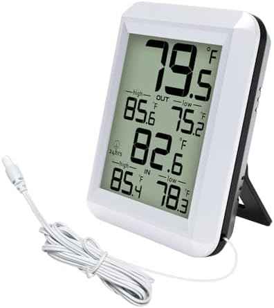Urageuxy Digital Indoor Outdoor Thermometer Wired, Indoor Outdoor Temperature Monitor with Min/Max Record and Probe Sensor for Home, Office, Greenhouse, Aquarium, Refrigerator, Freezer (White)