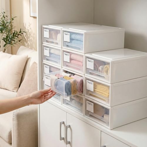 ZENFUN 3 Pack Plastic Stackable DrawerStorage Drawers Bins, Small Drawer-type Desk Organizer Boxes, Translucent Small Chest of Drawers, Stackable Drawers for Home, Office, Desktop