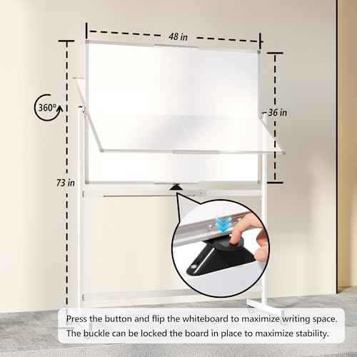 Large Rolling Whiteboard on Wheels, 48" x 36" Double-Sided Mobile White Board with Stand, 4' x 3' Portable Standing Magnetic Dry Erase Board Easel for Home Office Classroom School, Silver