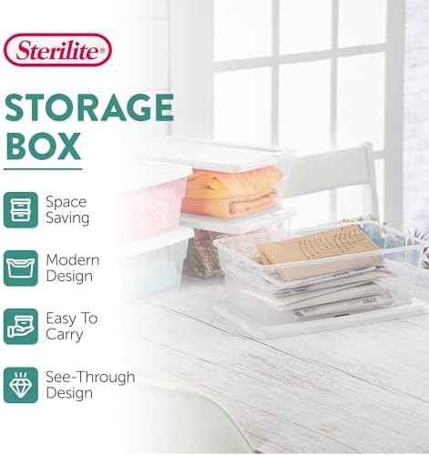Sterilite Storage Boxes, Stackable Clear Plastic Bins, 6 Quart, 24-Pack