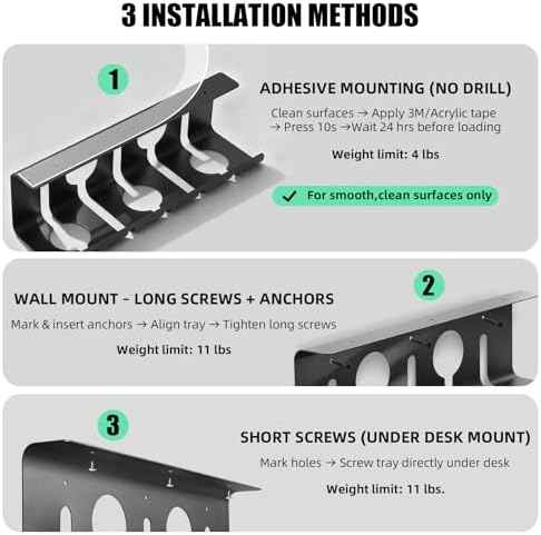 Under Desk Cable Management Tray, 16.5" L x 4.7" W x 4.3" H, 2 Pack